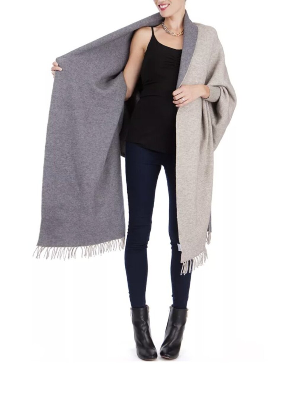 New NWT Seraphine Maternity Shawl Wrap Oversized Sweater w/ Sleeves Brown gray. - Picture 11 of 11